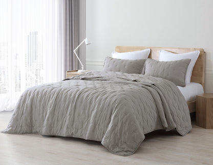 Marie 3-Piece Line Stitch Embroidery Microfiber Bedspread Quilt Set