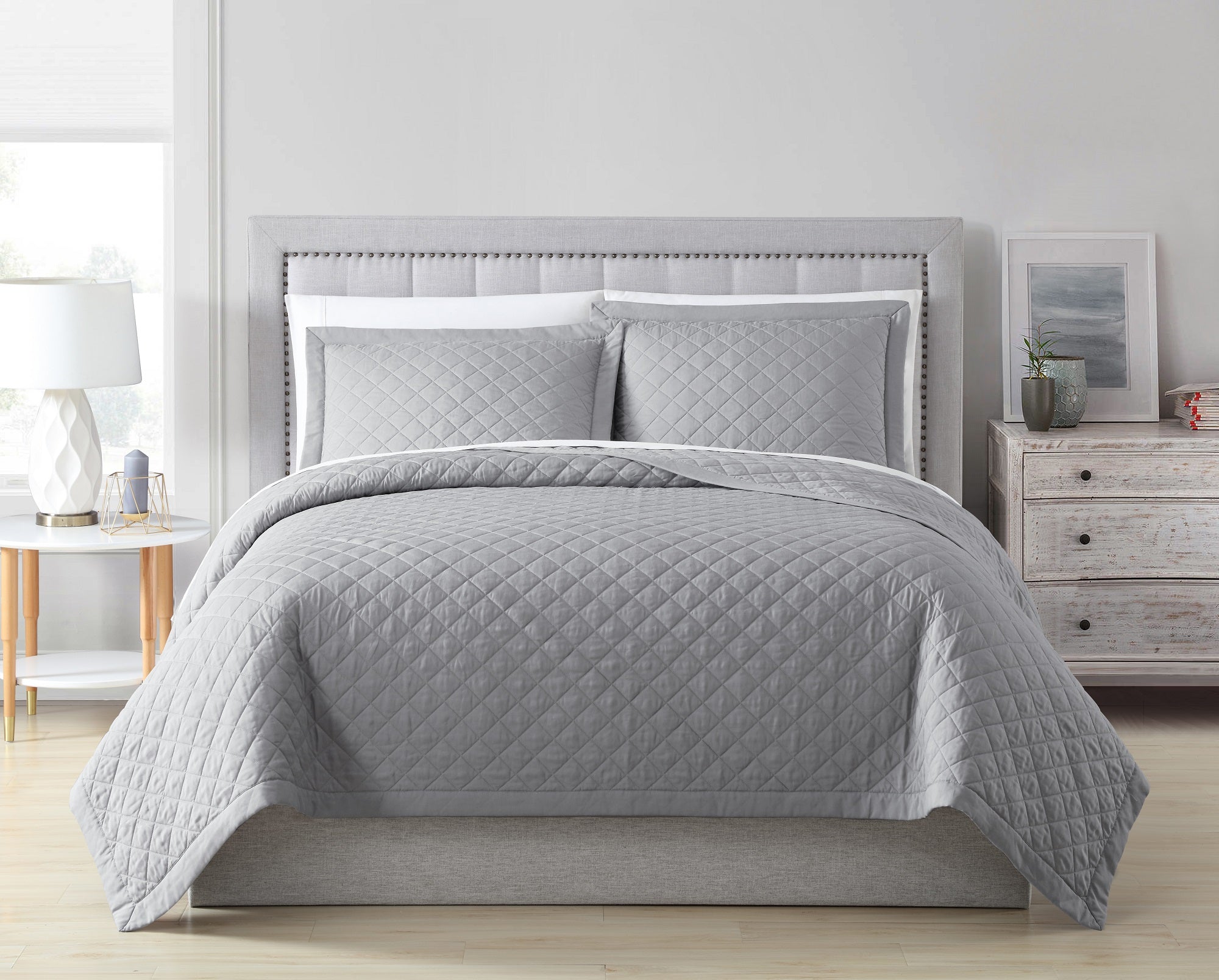 Owen 3-Piece Bamboo Fiber Diamond Quilted Coverlet Set