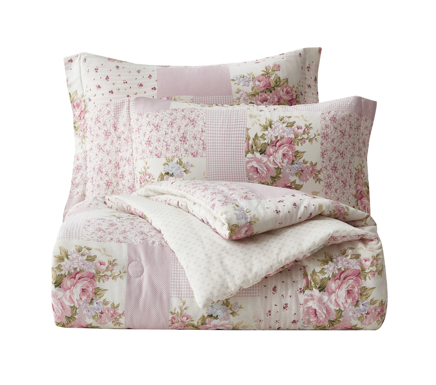 Rosy Floral Print Patchwork Cotton Lightweight Comforter Set