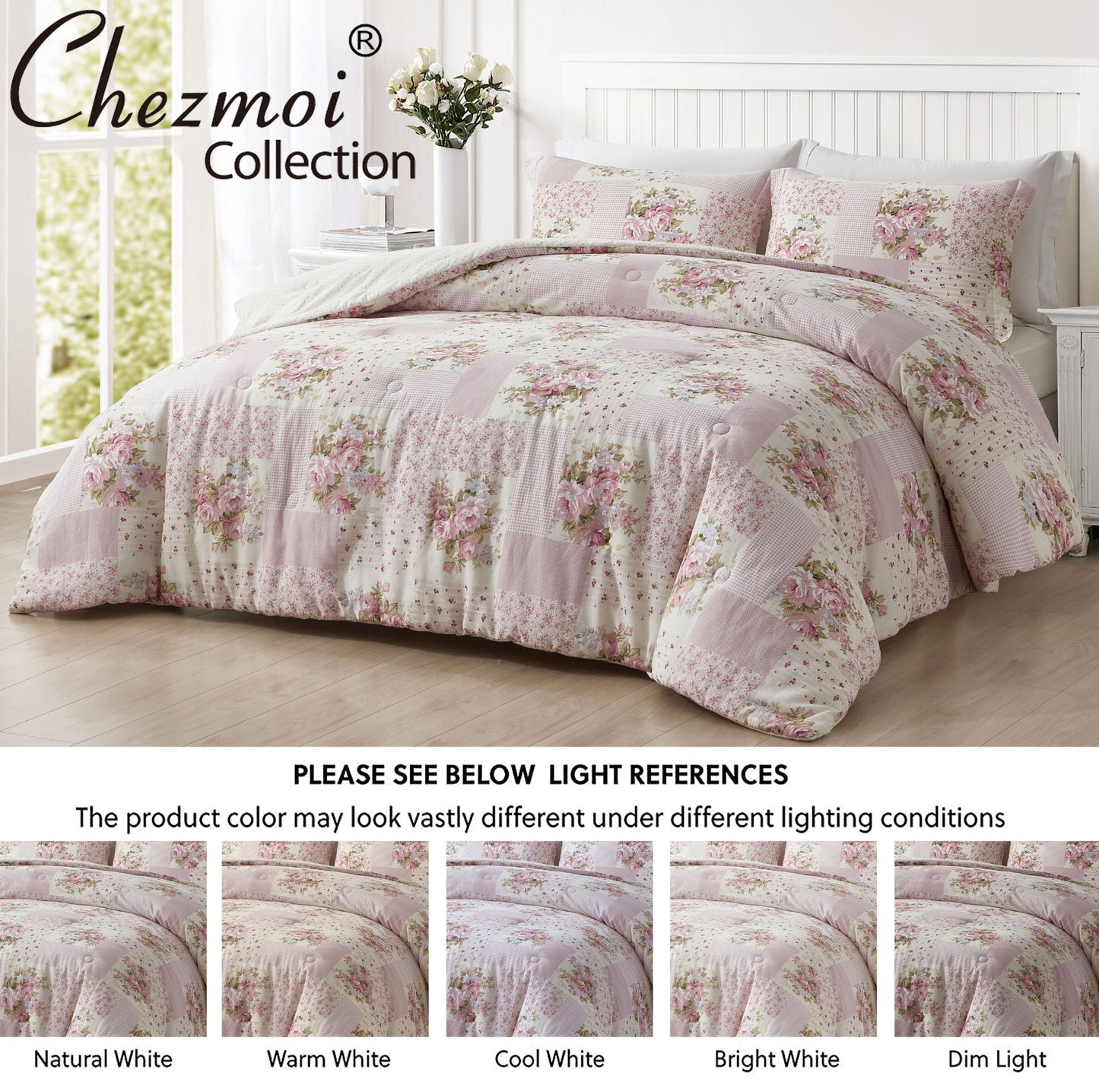 Rosy Floral Print Patchwork Cotton Lightweight Comforter Set