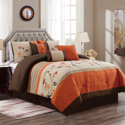 Serene 7-Piece Floral Scroll Embroidery Comforter Set