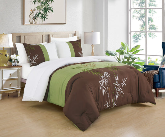 Simon  7-Piece Bamboo Grass Embroidered Bed in a Bag Comforter Set