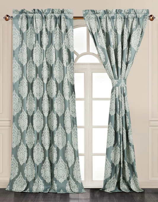 Luxury Traditional Jacquard Medallion Window Curtain Panel Set