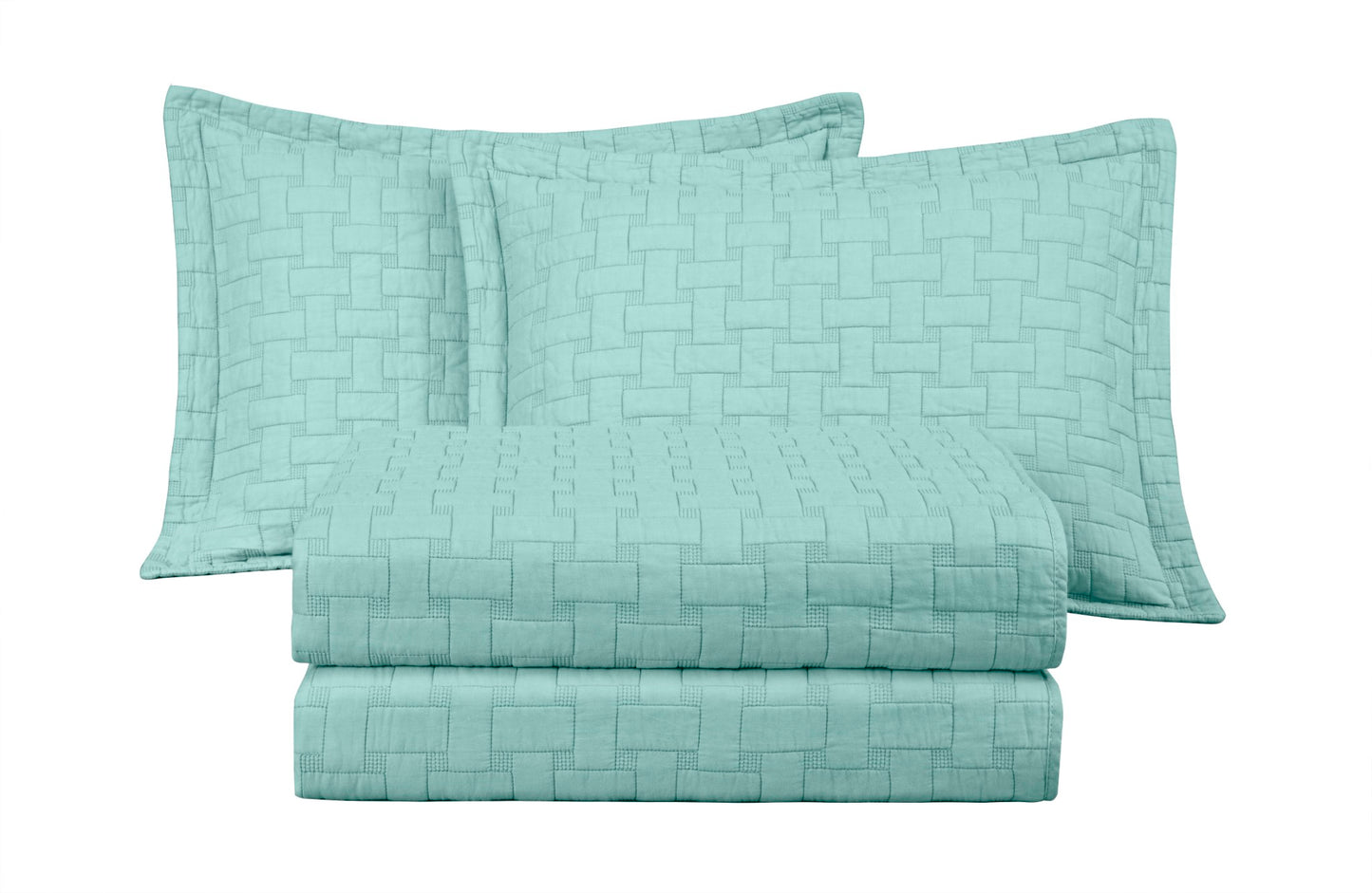 Vert 3-Piece Basketweave Stitch Pre-Washed Cotton Quilt Set