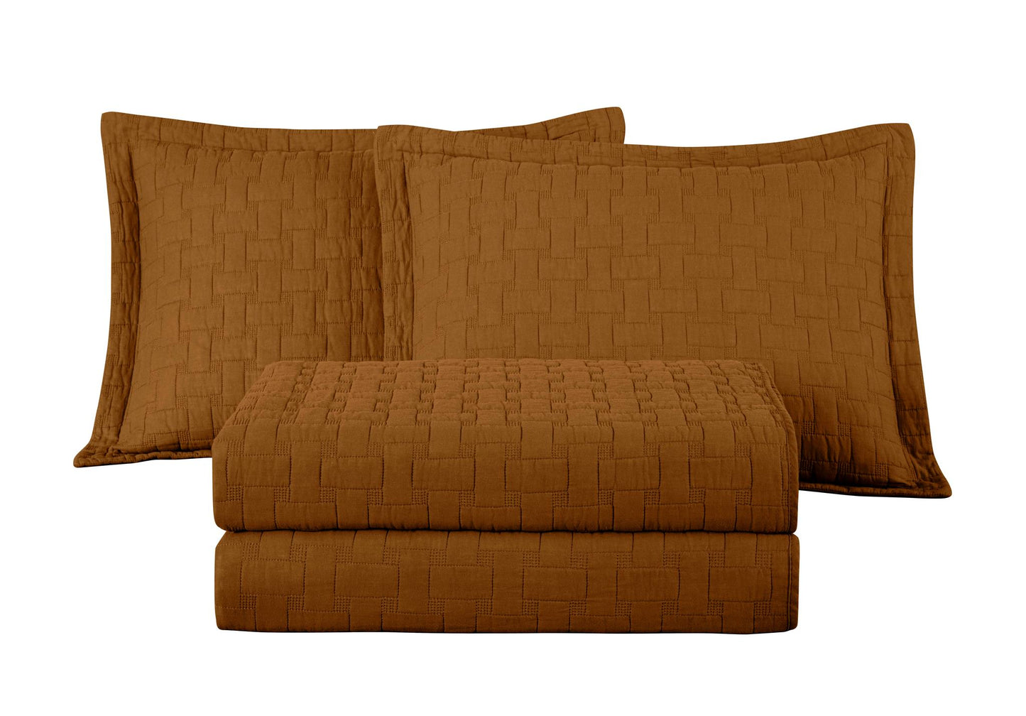 Vert 3-Piece Basketweave Stitch Pre-Washed Cotton Quilt Set