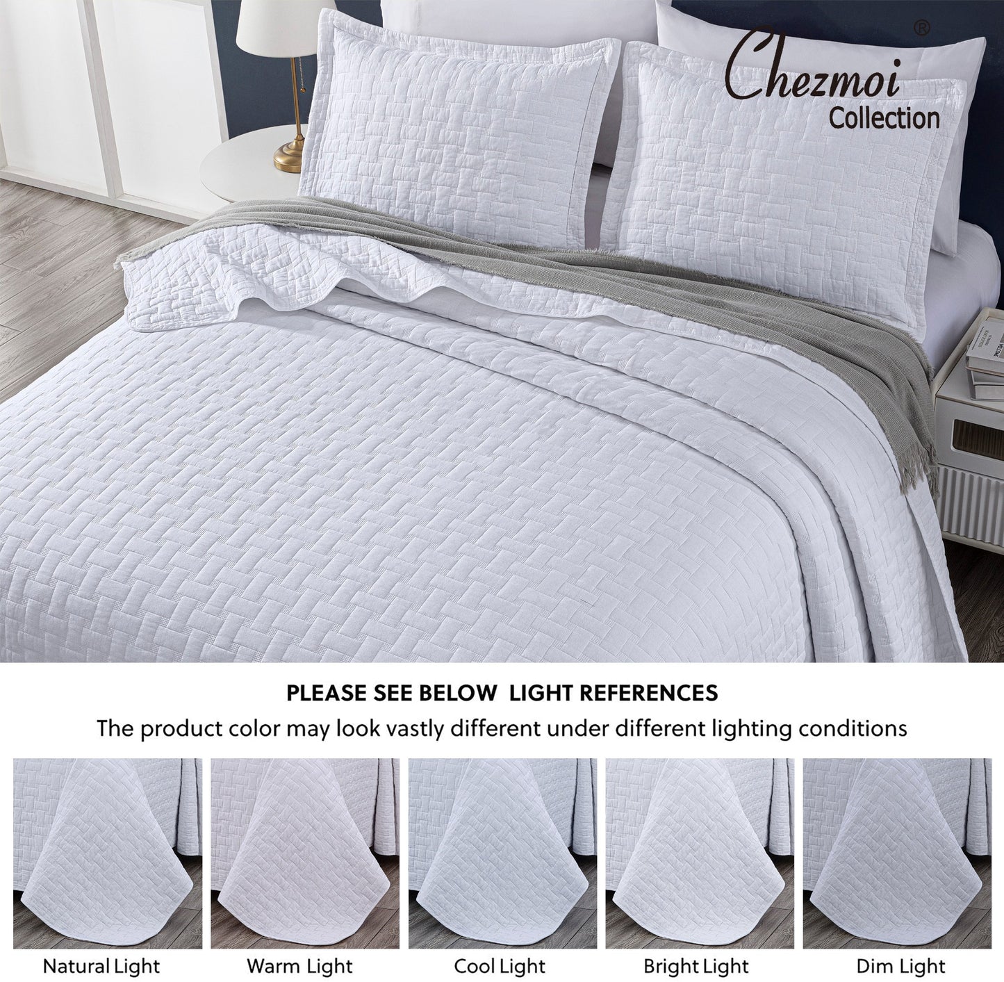 Vert 3-Piece Basketweave Stitch Pre-Washed Cotton Quilt Set