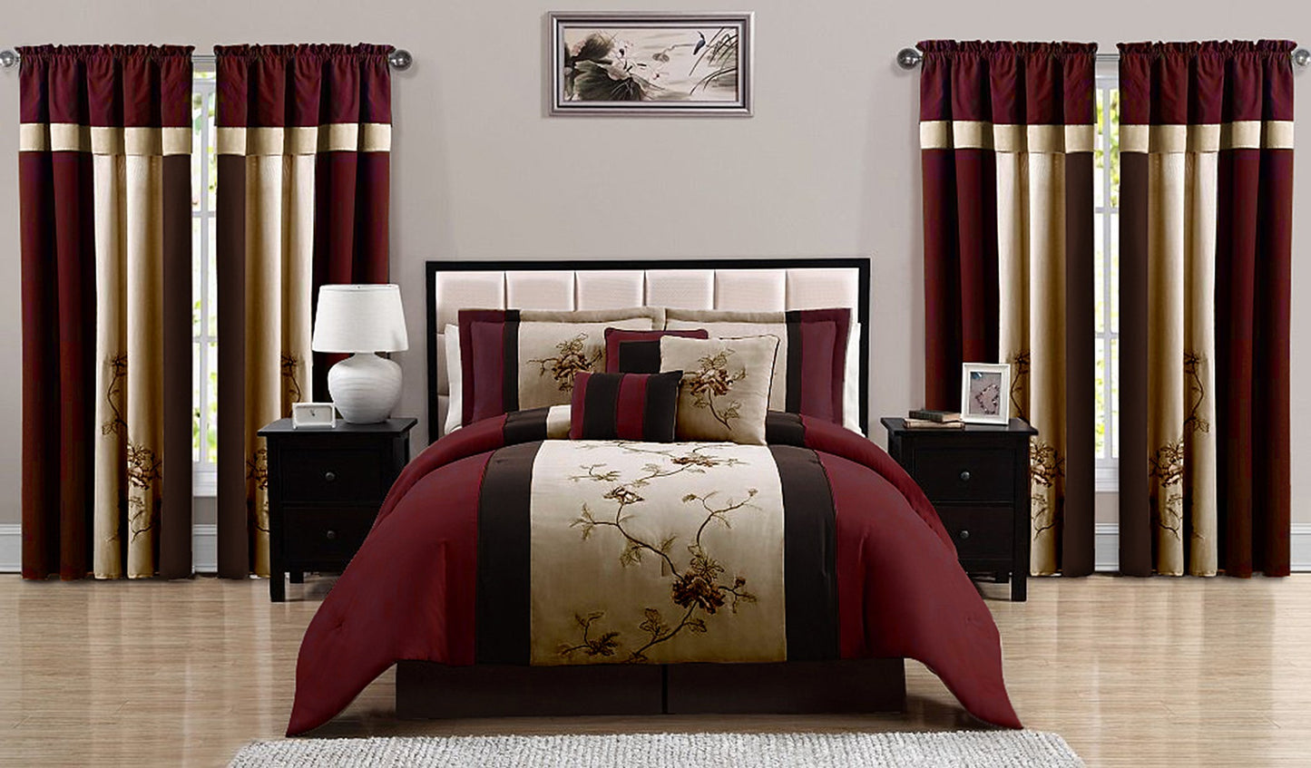Chezmoi Collection Vienna 7-Piece Floral Embroidery Comforter Set