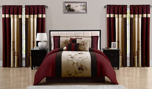 Chezmoi Collection Vienna 7-Piece Floral Embroidery Comforter Set